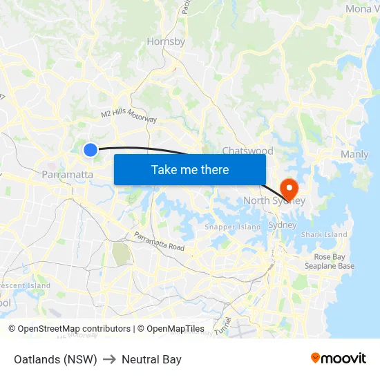 Oatlands (NSW) to Neutral Bay map