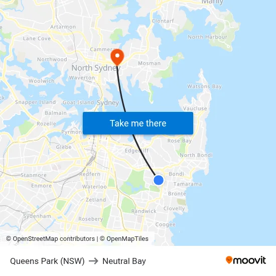 Queens Park (NSW) to Neutral Bay map