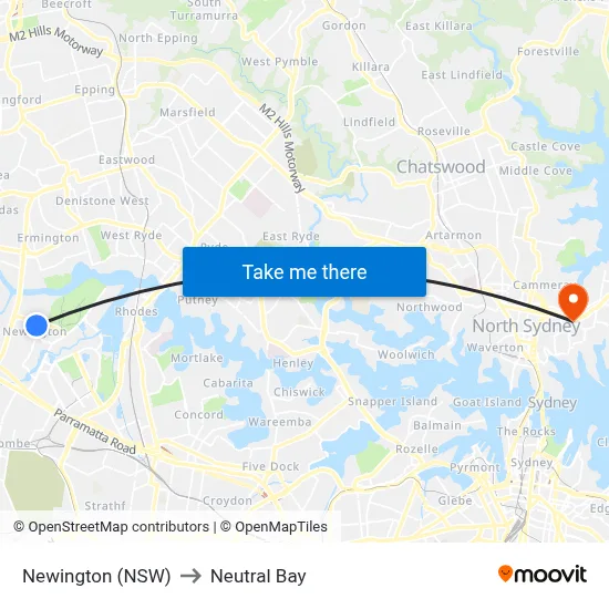 Newington (NSW) to Neutral Bay map