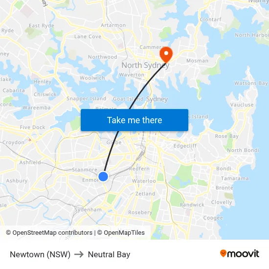 Newtown (NSW) to Neutral Bay map