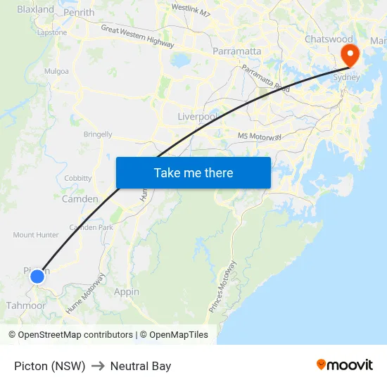 Picton (NSW) to Neutral Bay map