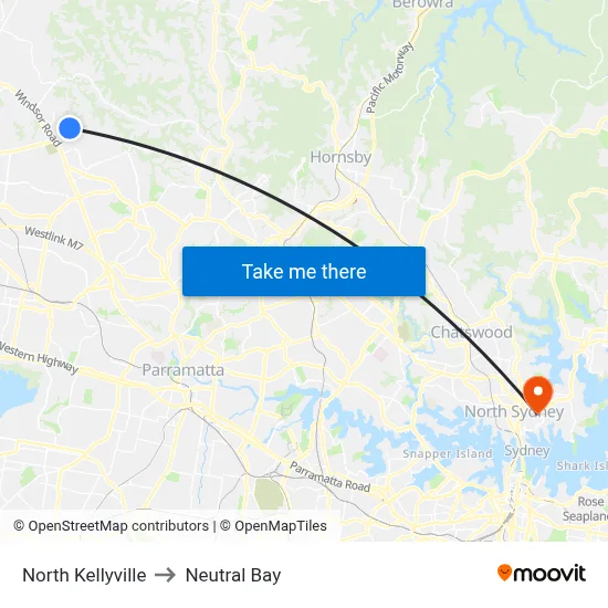 North Kellyville to Neutral Bay map