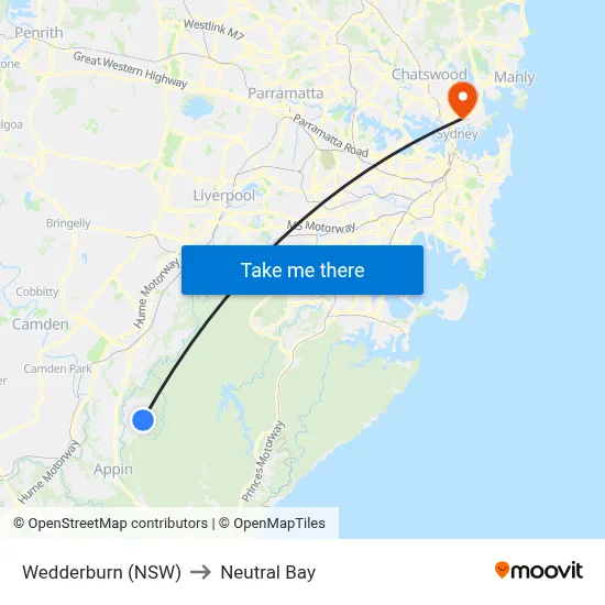 Wedderburn (NSW) to Neutral Bay map