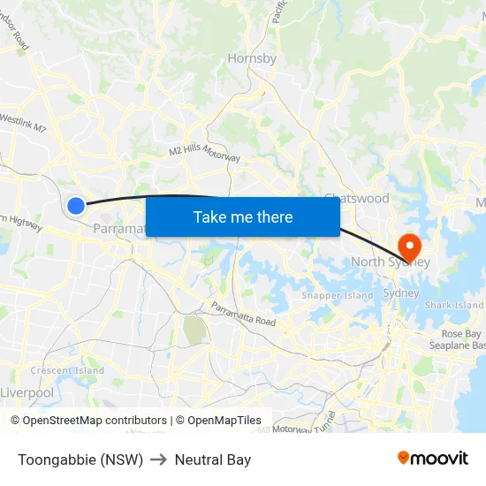 Toongabbie (NSW) to Neutral Bay map