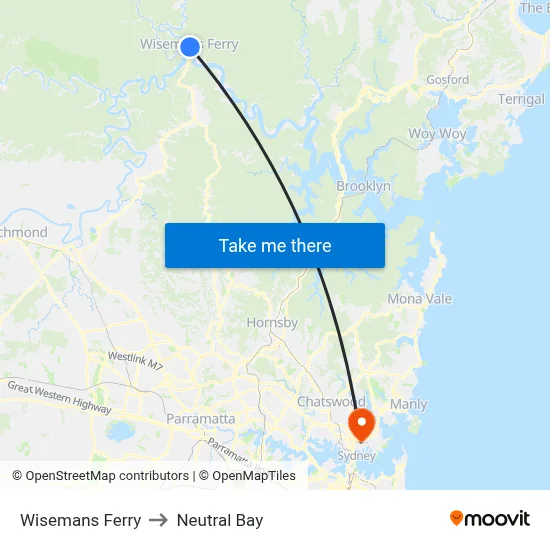 Wisemans Ferry to Neutral Bay map