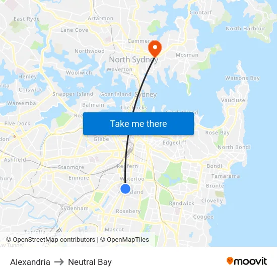 Alexandria to Neutral Bay map
