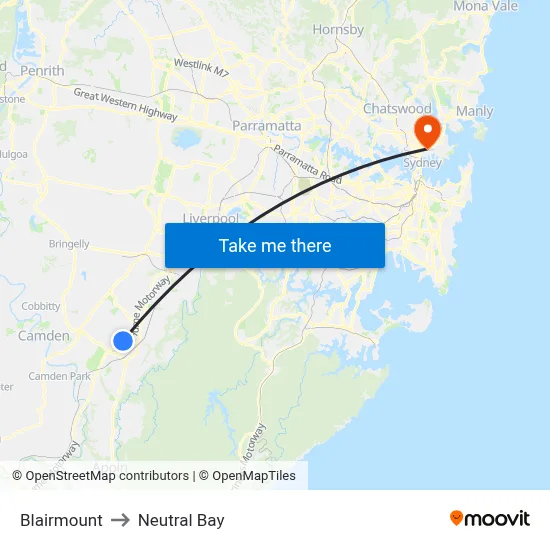 Blairmount to Neutral Bay map