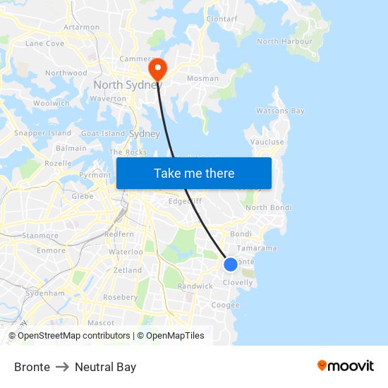 Bronte to Neutral Bay map