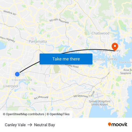 Canley Vale to Neutral Bay map