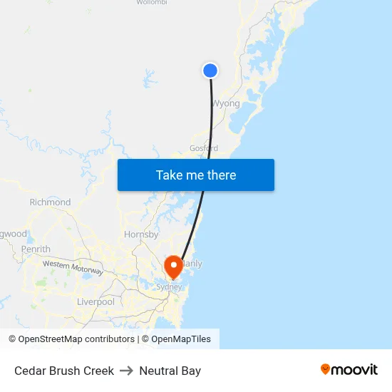 Cedar Brush Creek to Neutral Bay map