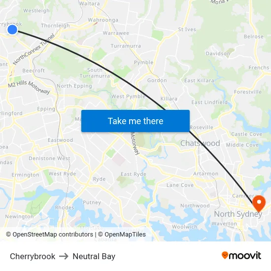 Cherrybrook to Neutral Bay map