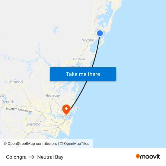 Colongra to Neutral Bay map
