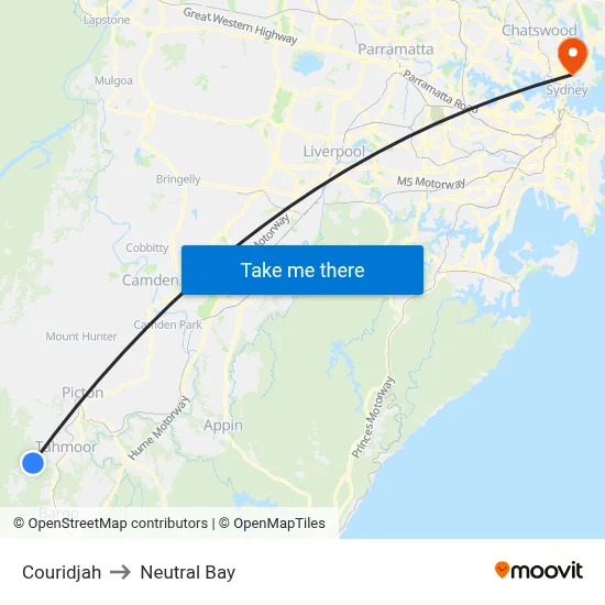 Couridjah to Neutral Bay map