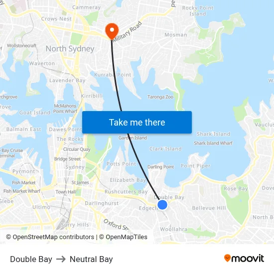Double Bay to Neutral Bay map