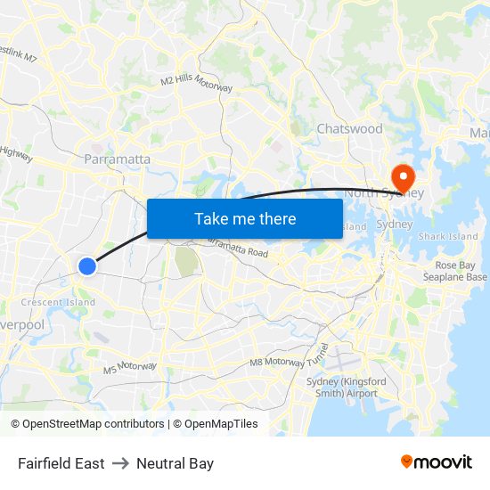 Fairfield East to Neutral Bay map