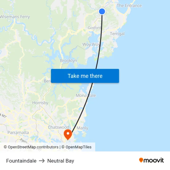 Fountaindale to Neutral Bay map