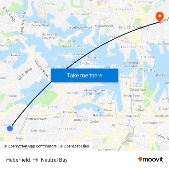 Haberfield to Neutral Bay map