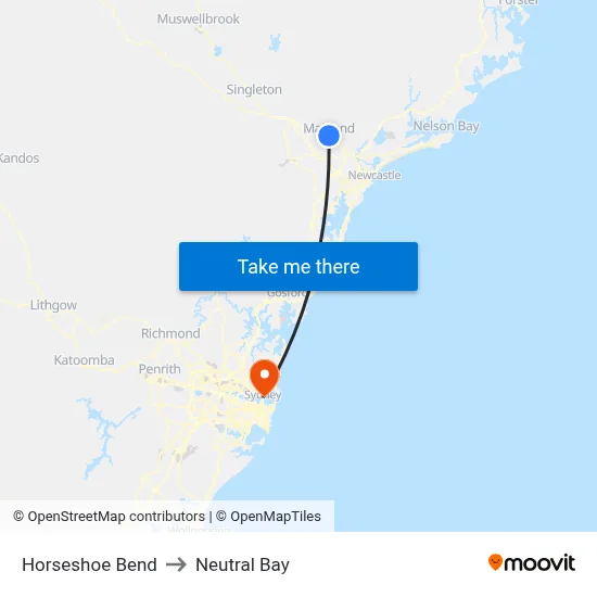 Horseshoe Bend to Neutral Bay map