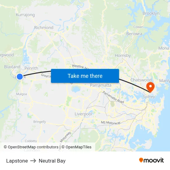 Lapstone to Neutral Bay map