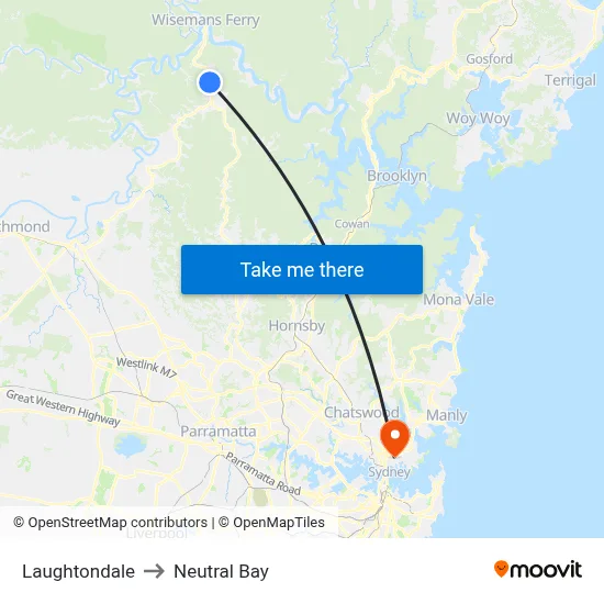 Laughtondale to Neutral Bay map