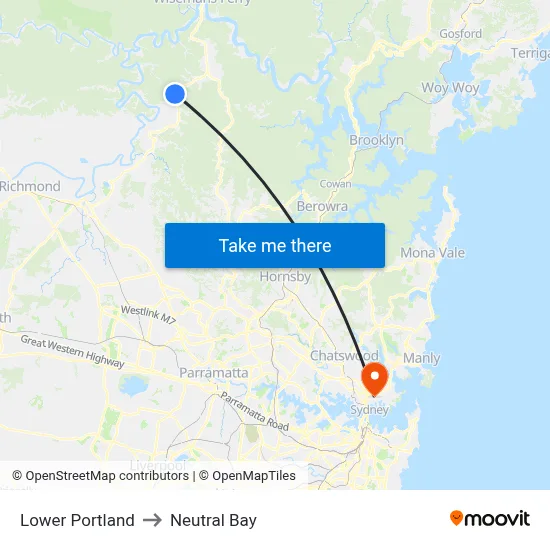Lower Portland to Neutral Bay map