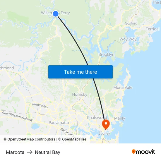 Maroota to Neutral Bay map