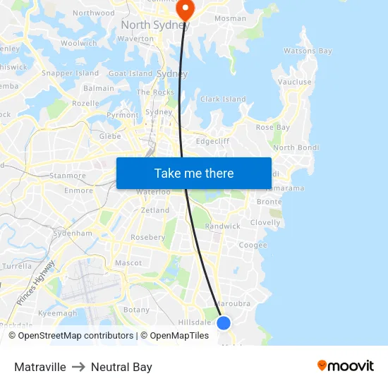 Matraville to Neutral Bay map