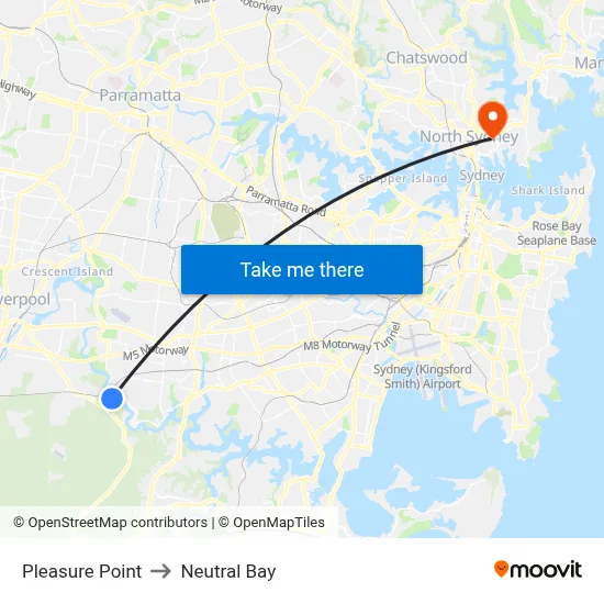 Pleasure Point to Neutral Bay map