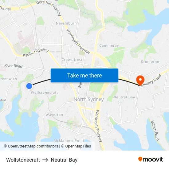 Wollstonecraft to Neutral Bay map