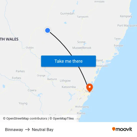 Binnaway to Neutral Bay map