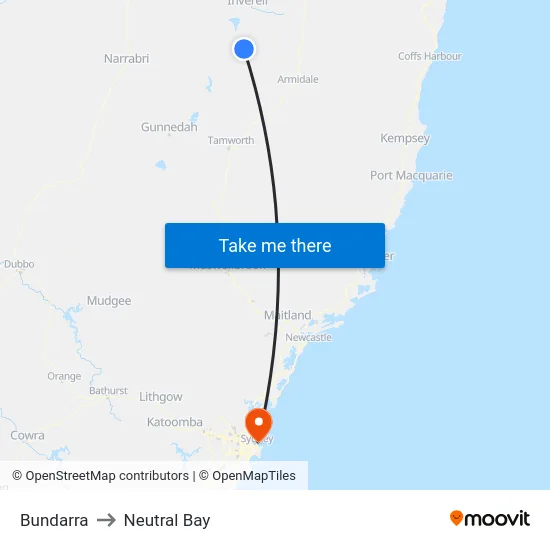 Bundarra to Neutral Bay map