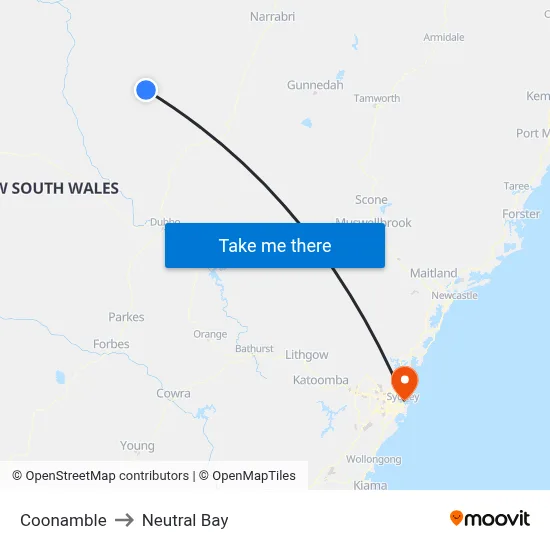 Coonamble to Neutral Bay map