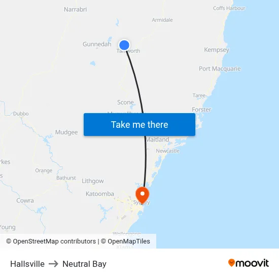 Hallsville to Neutral Bay map