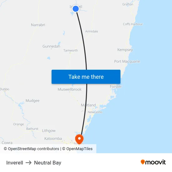 Inverell to Neutral Bay map