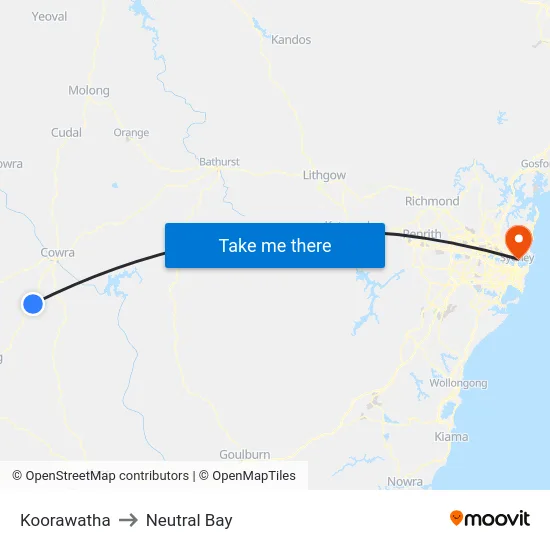 Koorawatha to Neutral Bay map
