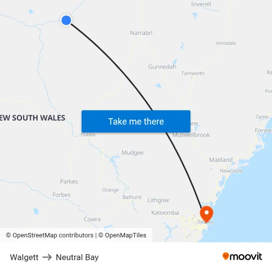 Walgett to Neutral Bay map