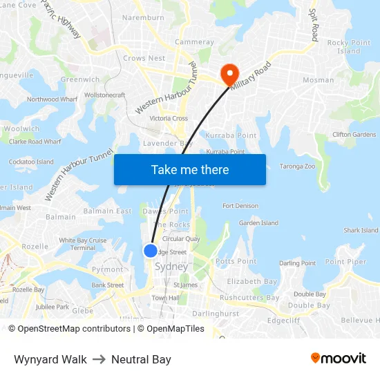 Wynyard Walk to Neutral Bay map