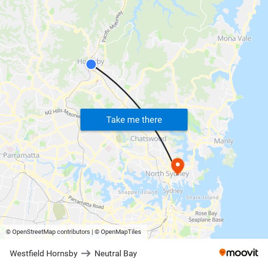 Westfield Hornsby to Neutral Bay map