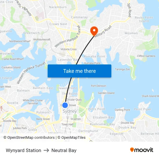 Wynyard Station to Neutral Bay map