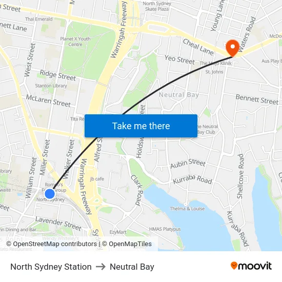 North Sydney Station to Neutral Bay map