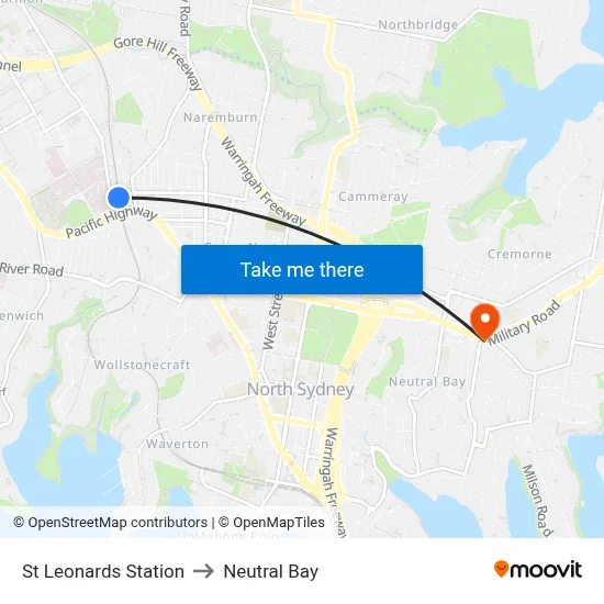 St Leonards Station to Neutral Bay map