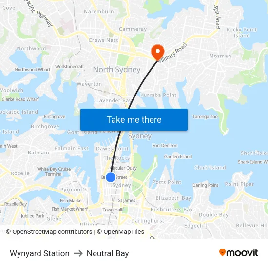 Wynyard Station to Neutral Bay map
