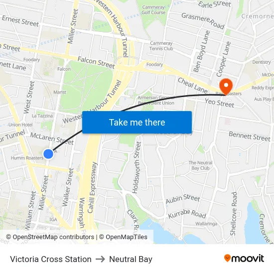 Victoria Cross Station to Neutral Bay map