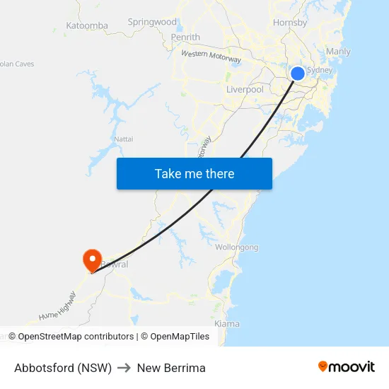 Abbotsford (NSW) to New Berrima map