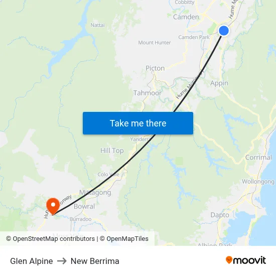 Glen Alpine to New Berrima map