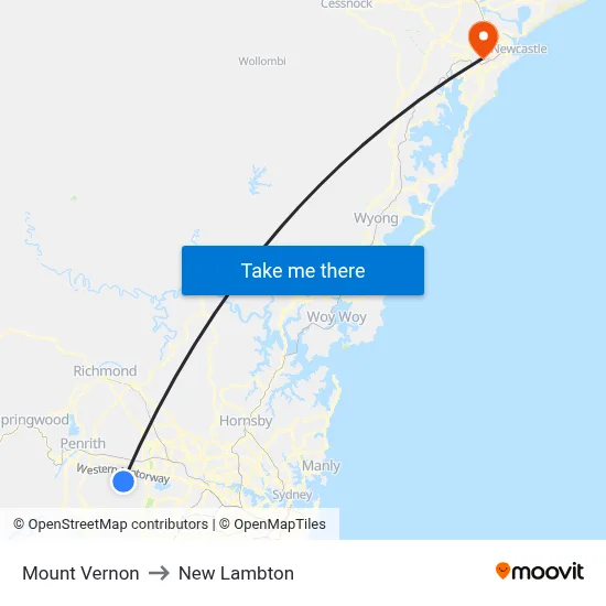 Mount Vernon to New Lambton map