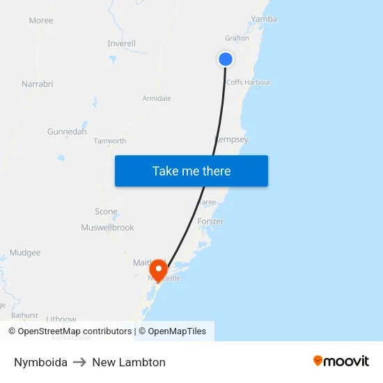 Nymboida to New Lambton map