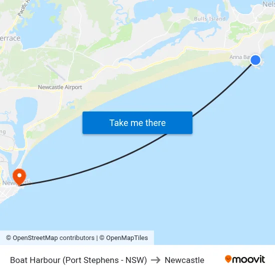 Boat Harbour (Port Stephens - NSW) to Newcastle map