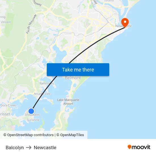 Balcolyn to Newcastle map
