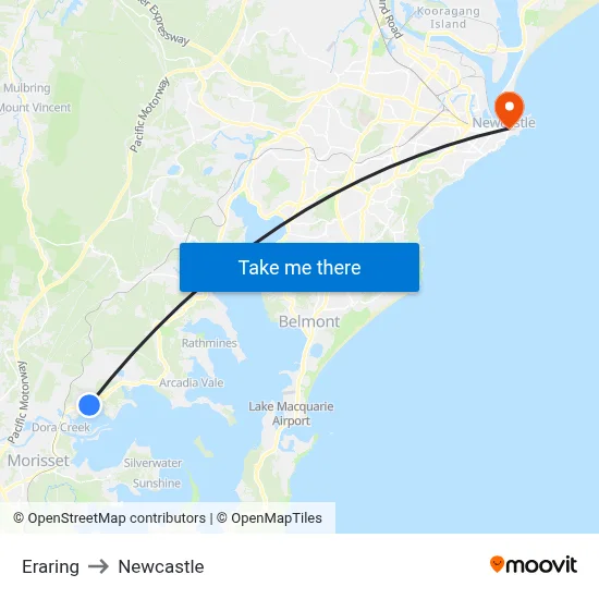 Eraring to Newcastle map